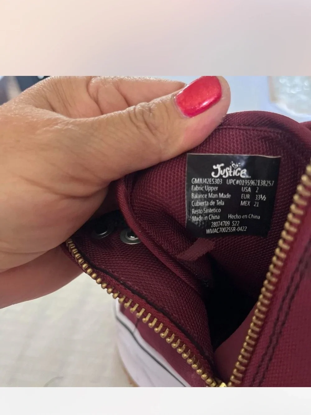 Justice girls Burgundy High-Top Sneakers with Black Laces